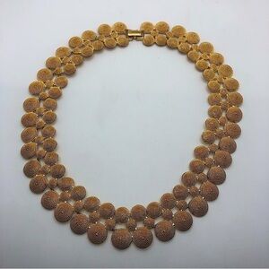 Vtg Gold Tone Abstract Swirl Design Textured Bubbles Statement Necklace 16”